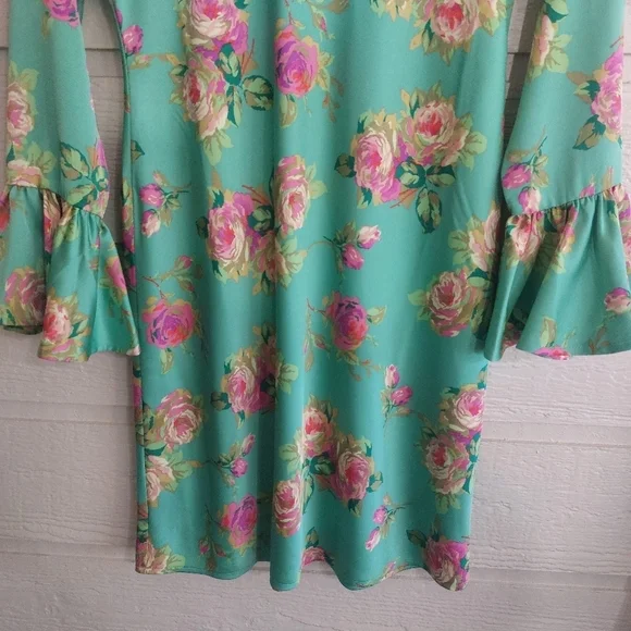 J. Crew Bell Long Sleeve Floral Green Winter Garden Shift Dress- size 0